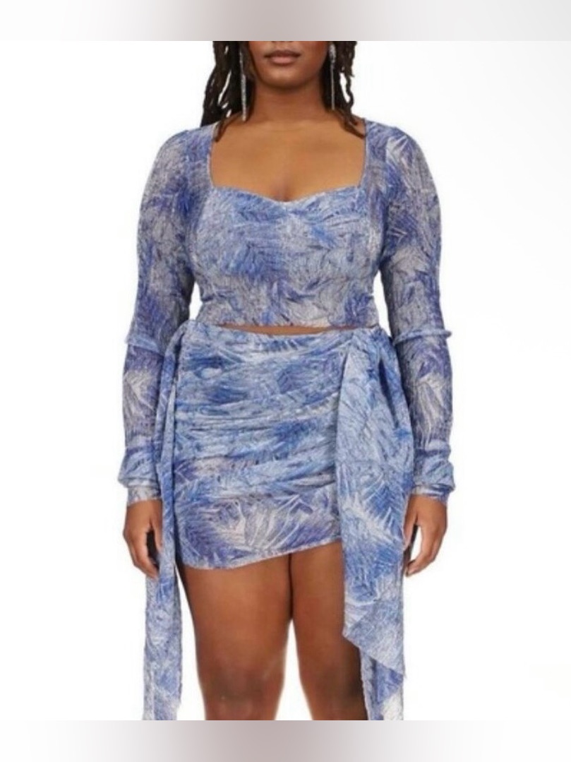 Mia Vesper Blue Cascade Top Skirt Setnwt Sz M — image 2 of 8